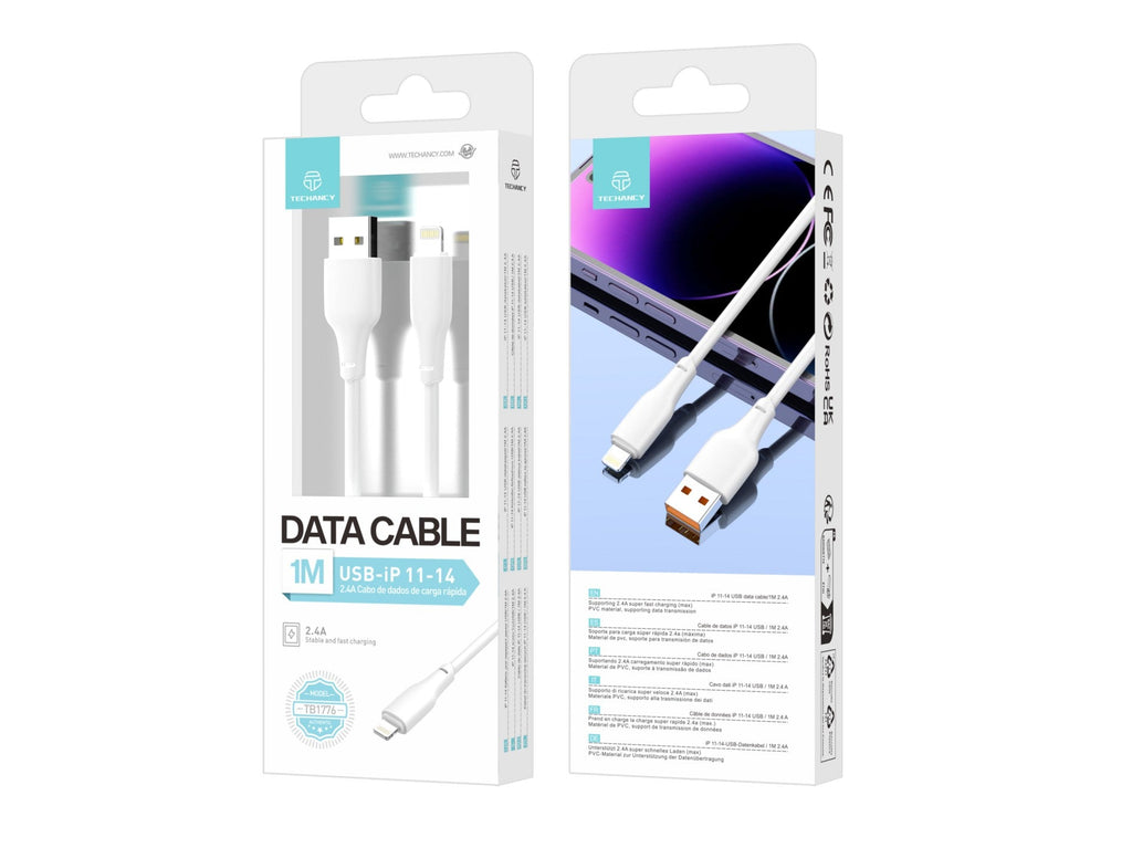 Techancy Cabo Usb-Lightning Branco 1m  TB1776,Carregamento Rápido 2.4a, Suporta Transmissão De Dados, Material Pvc