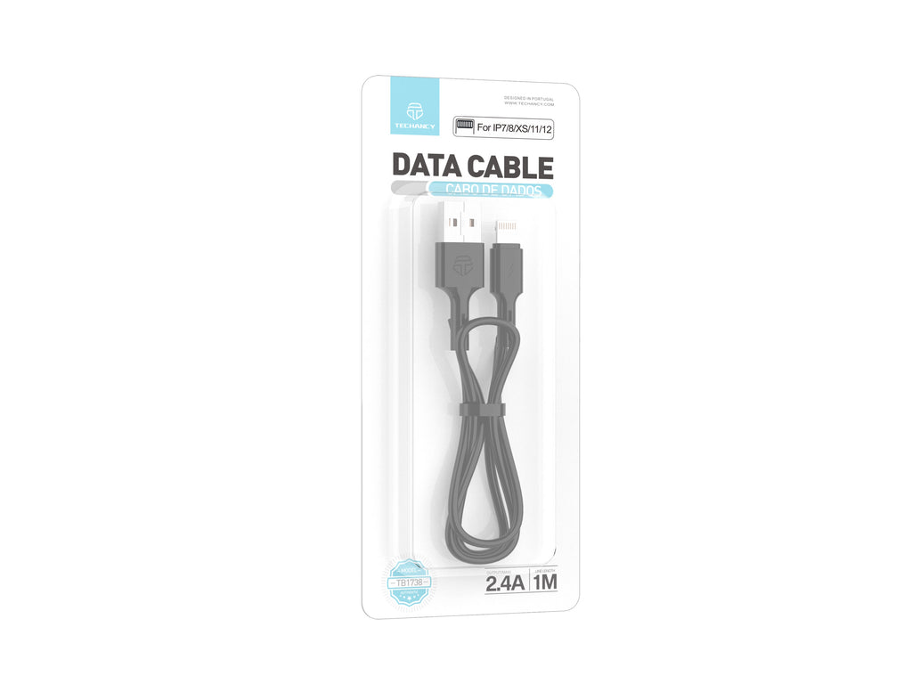 Techancy Cabo De Dados Usb-Ip7/8/x/11-14, TB1738 1M 2,4A Carregamento Rápido, Transferência De Dados, Preto