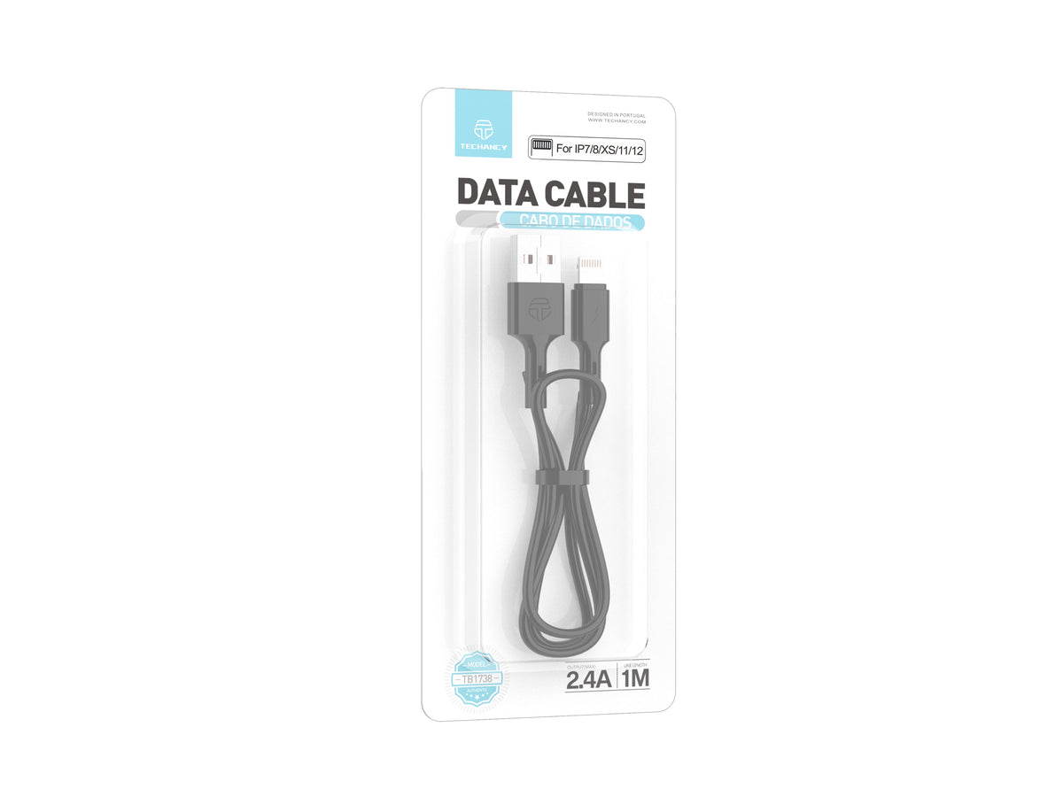 Techancy Cabo De Dados Usb-Ip7/8/x/11-14, TB1738 1M 2,4A Carregamento Rápido, Transferência De Dados, Preto
